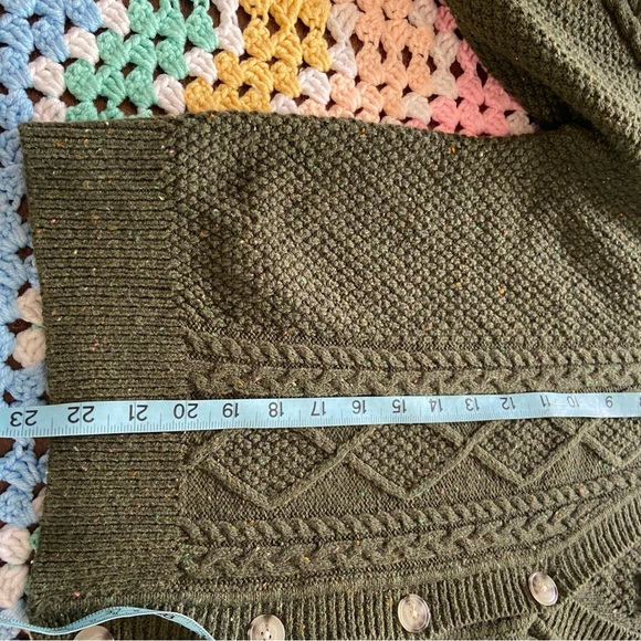 New nwt LOFT Forest Green Flecked Cable Knit Cardigan XLarge xl cotton blend - Picture 10 of 11